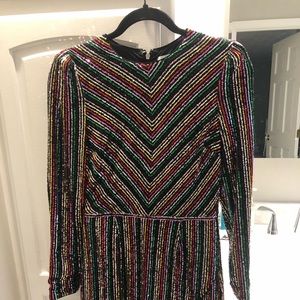 Saylor Staring rainbow sequin dress.